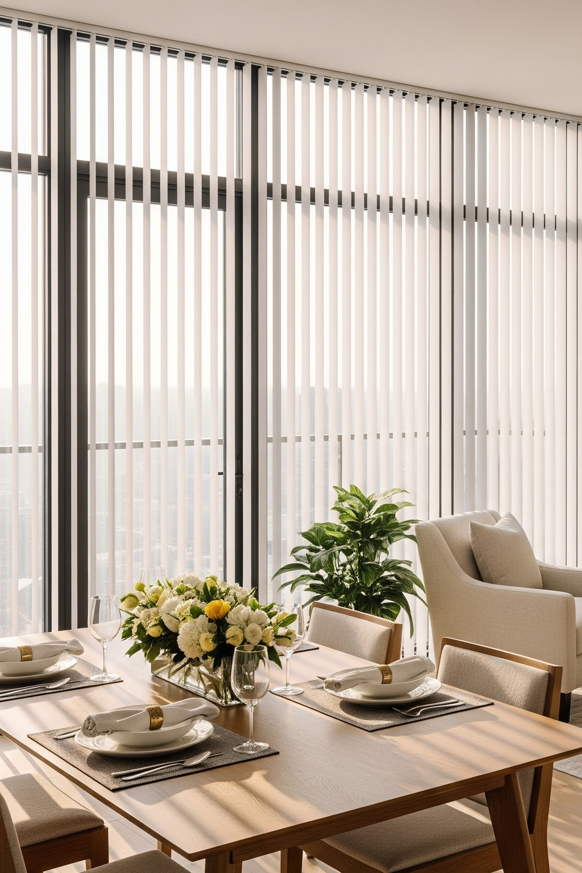 Netter Raum mit Lamellenvorhängen